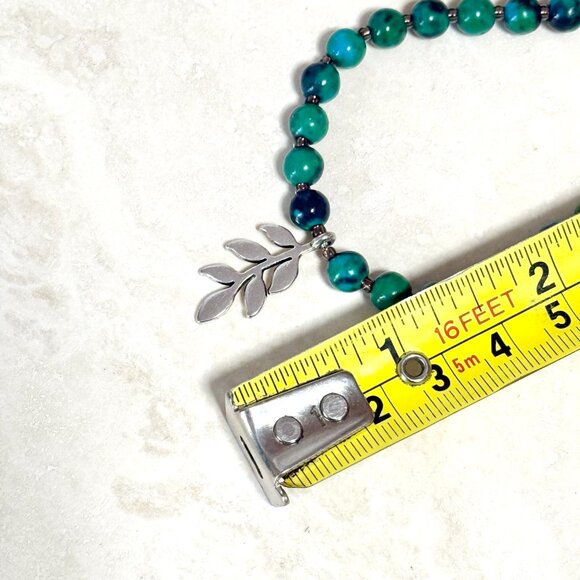 Teal Chrysocolla Short Necklace, Genuine Gemstone & Silver Leaf Branch Pendant - Picture 11 of 13